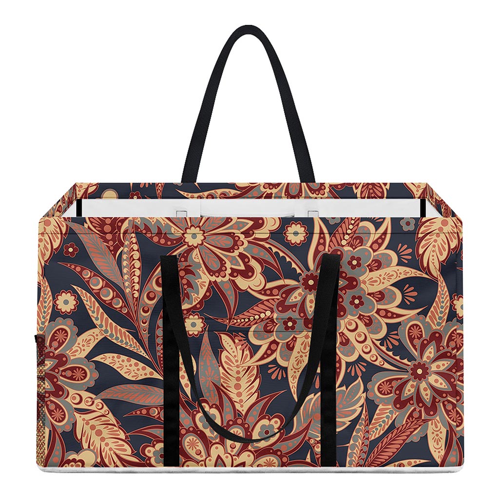 Brown Floral Bohemian Pattern Print Utility Tote Bag