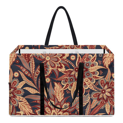 Brown Floral Bohemian Pattern Print Utility Tote Bag