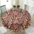Brown Floral Bohemian Pattern Print Waterproof Round Tablecloth