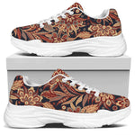 Brown Floral Bohemian Pattern Print White Chunky Shoes
