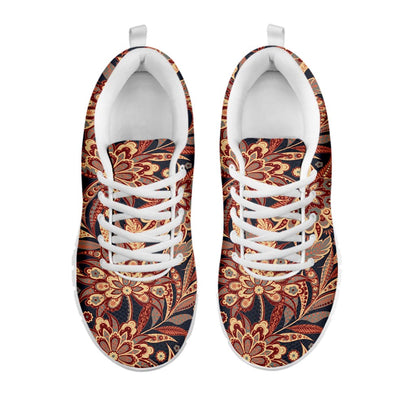 Brown Floral Bohemian Pattern Print White Running Shoes