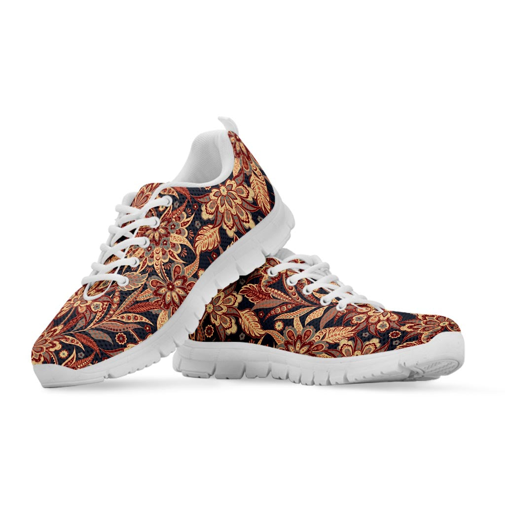Brown Floral Bohemian Pattern Print White Running Shoes