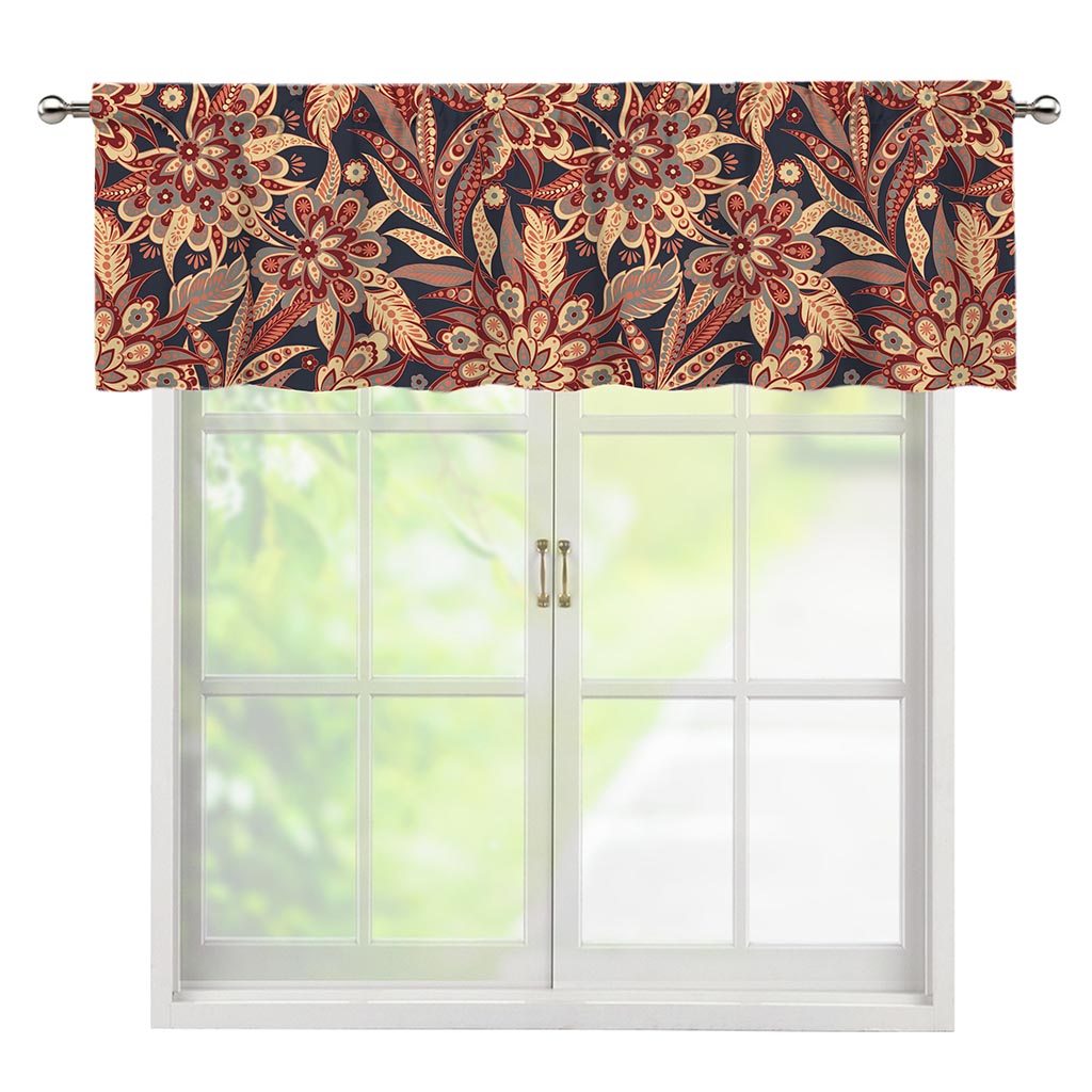 Brown Floral Bohemian Pattern Print Window Valance