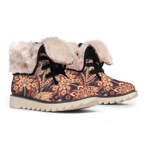 Brown Floral Bohemian Pattern Print Winter Boots