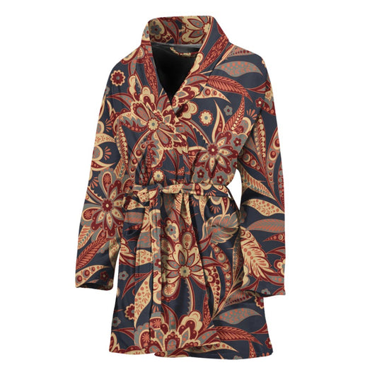 Brown Floral Bohemian Pattern Print Women's Bathrobe