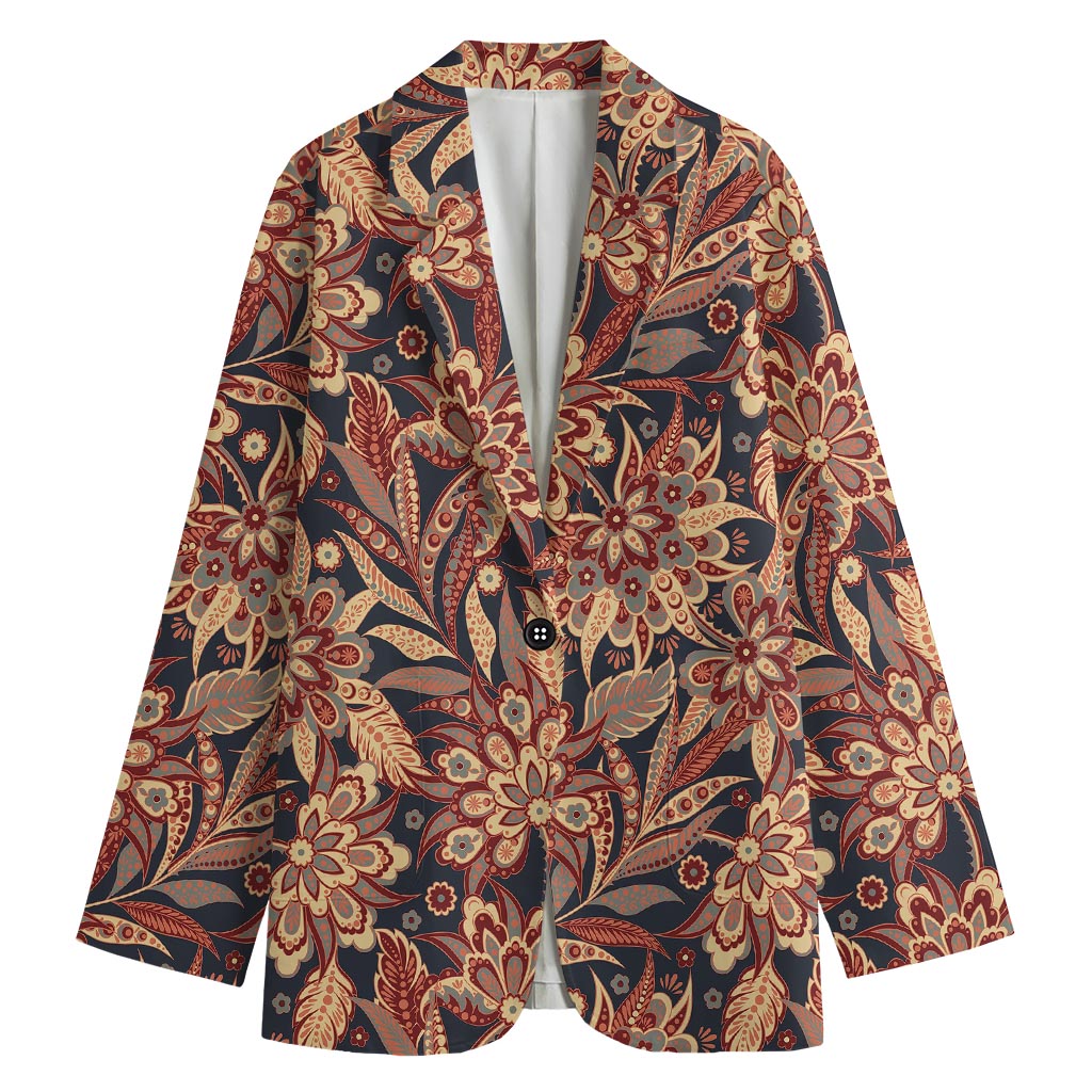 Brown Floral Bohemian Pattern Print Women's Blazer