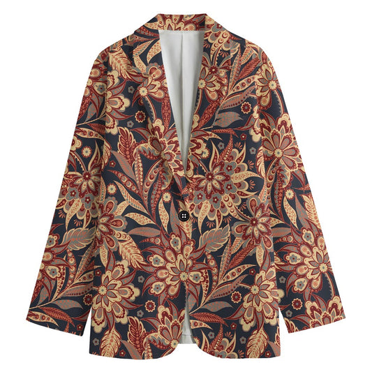 Brown Floral Bohemian Pattern Print Women's Blazer