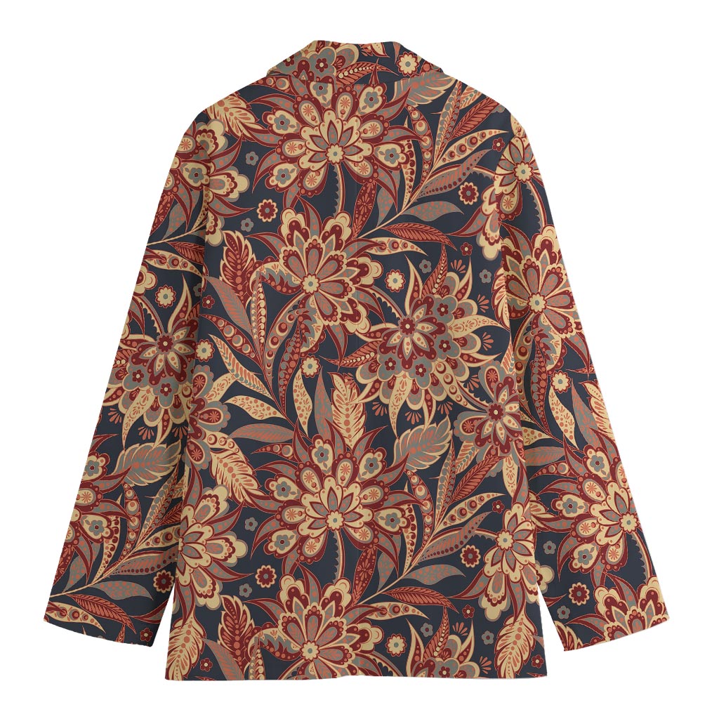Brown Floral Bohemian Pattern Print Women's Blazer