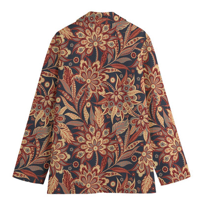 Brown Floral Bohemian Pattern Print Women's Blazer
