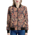 Brown Floral Bohemian Pattern Print Women's Bomber Jacket