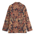 Brown Floral Bohemian Pattern Print Women's Cotton Blazer