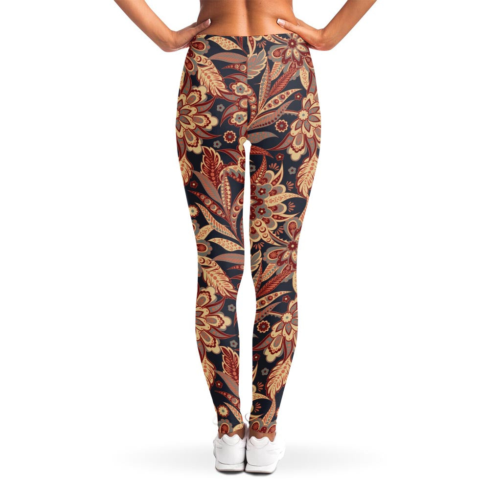 Brown Floral Bohemian Pattern Print Women's Leggings