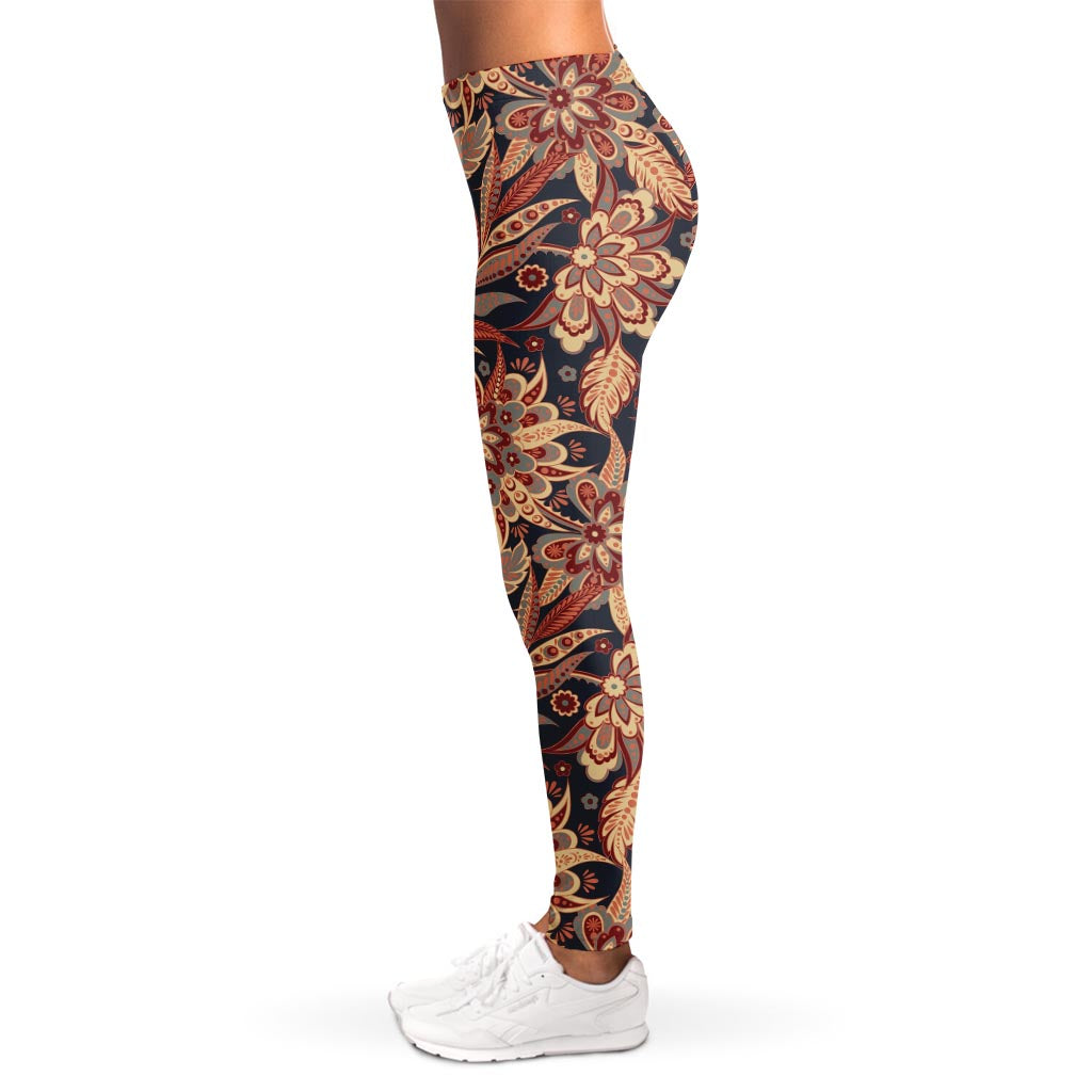 Brown Floral Bohemian Pattern Print Women's Leggings