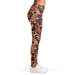 Brown Floral Bohemian Pattern Print Women's Leggings