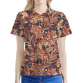 Brown Floral Bohemian Pattern Print Women's Polo Shirt