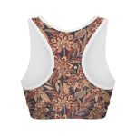 Brown Floral Bohemian Pattern Print Women's Sports Bra