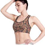 Brown Floral Bohemian Pattern Print Women's Sports Bra