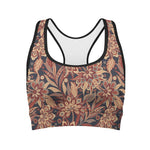 Brown Floral Bohemian Pattern Print Women's Sports Bra