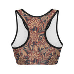 Brown Floral Bohemian Pattern Print Women's Sports Bra