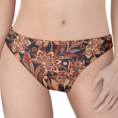 Brown Floral Bohemian Pattern Print Women's Thong
