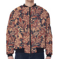 Brown Floral Bohemian Pattern Print Zip Sleeve Bomber Jacket