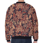Brown Floral Bohemian Pattern Print Zip Sleeve Bomber Jacket