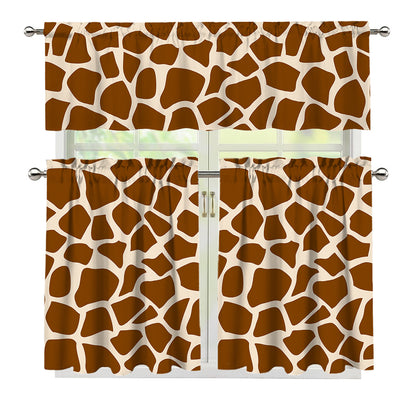 Brown Giraffe Pattern Print 3 Piece Kitchen Curtains