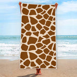 Brown Giraffe Pattern Print Beach Towel