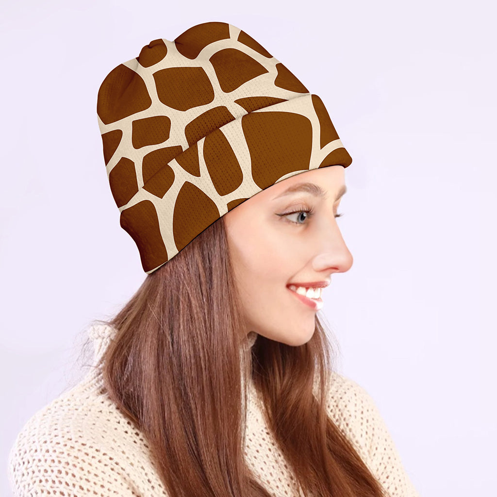 Brown Giraffe Pattern Print Beanie