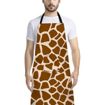 Brown Giraffe Pattern Print Bib Apron With Pocket