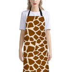 Brown Giraffe Pattern Print Bib Apron With Pocket