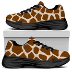 Brown Giraffe Pattern Print Black Chunky Shoes