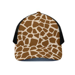 Brown Giraffe Pattern Print Black Mesh Trucker Cap