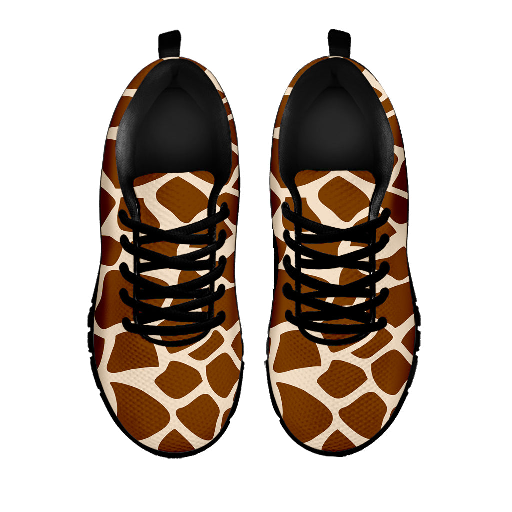 Brown Giraffe Pattern Print Black Running Shoes