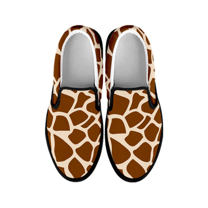 Brown Giraffe Pattern Print Black Slip On Sneakers