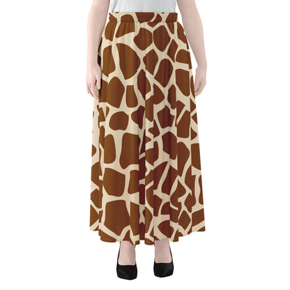 Brown Giraffe Pattern Print Chiffon Maxi Skirt