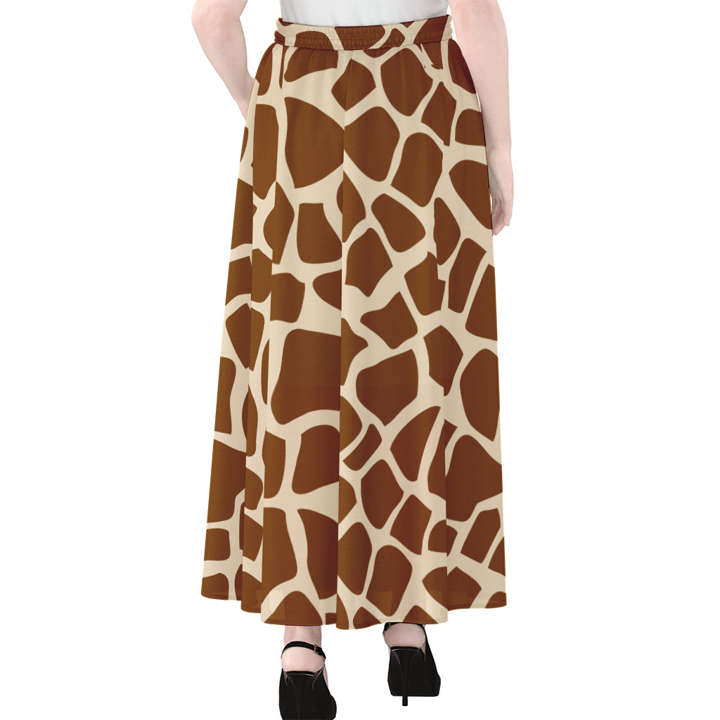 Brown Giraffe Pattern Print Chiffon Maxi Skirt