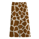 Brown Giraffe Pattern Print Cotton Front Slit Maxi Skirt
