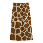 Brown Giraffe Pattern Print Cotton Front Slit Maxi Skirt
