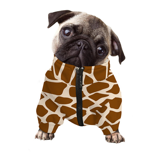 Brown Giraffe Pattern Print Dog Zip Up Jacket