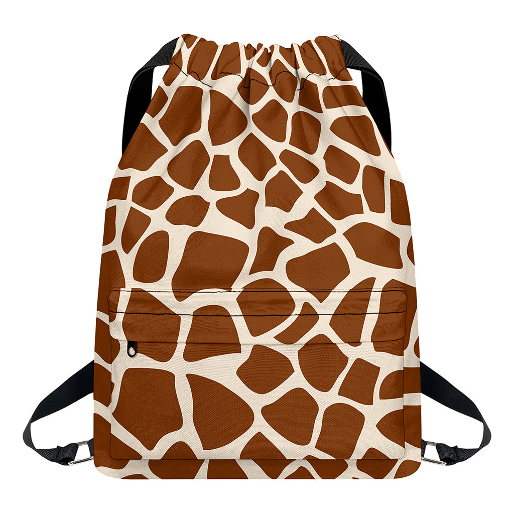 Brown Giraffe Pattern Print Drawstring Backpack