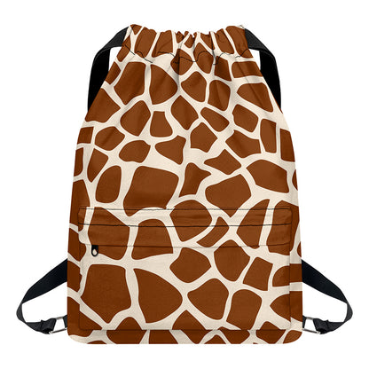 Brown Giraffe Pattern Print Drawstring Backpack