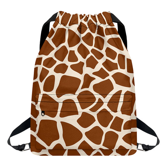 Brown Giraffe Pattern Print Drawstring Backpack