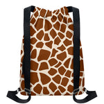 Brown Giraffe Pattern Print Drawstring Backpack