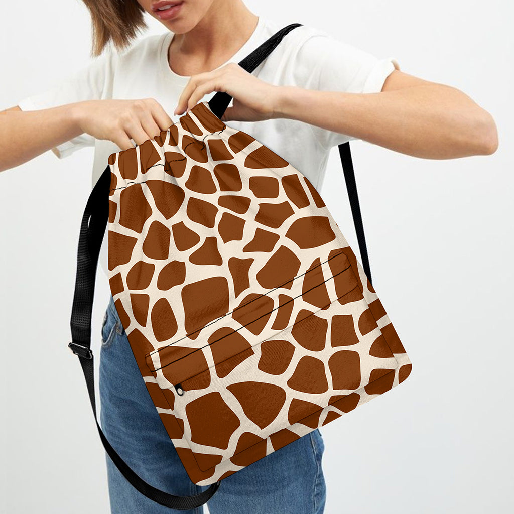Brown Giraffe Pattern Print Drawstring Backpack