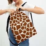 Brown Giraffe Pattern Print Drawstring Backpack