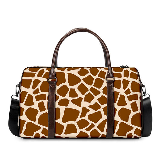 Brown Giraffe Pattern Print Duffle Bag