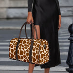 Brown Giraffe Pattern Print Duffle Bag