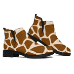 Brown Giraffe Pattern Print Flat Ankle Boots