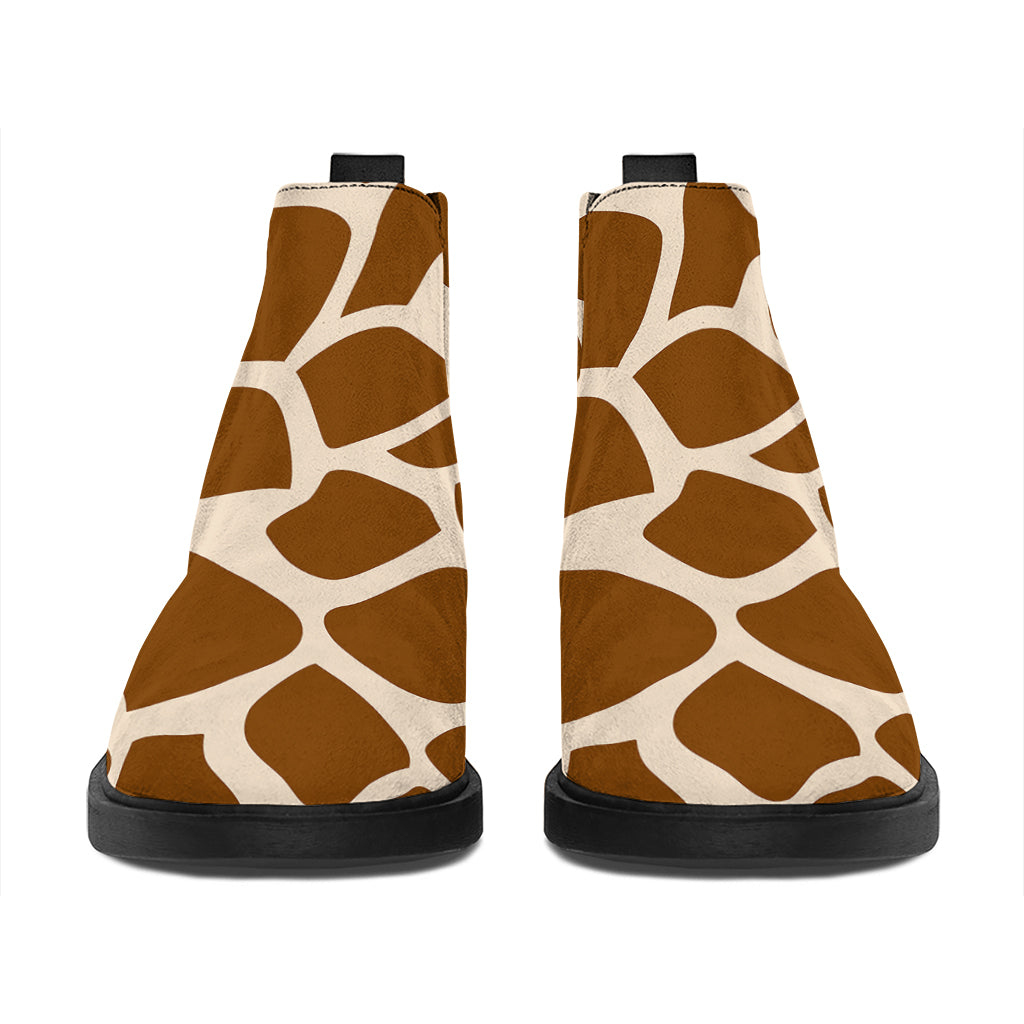 Brown Giraffe Pattern Print Flat Ankle Boots